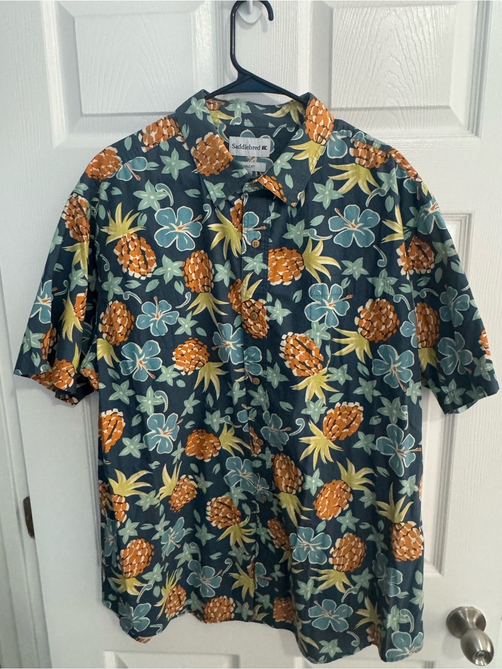 Saddlebred Short-Sleeve Pineapple Print Shirt - Navy with Orange & Yellow